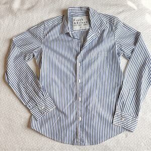 Frank & Eileen Navy Striped Casual Shirt Small Blue White